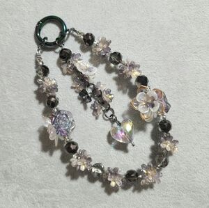 Delicate Iridescent Flower Beaded Phone Bracelet/ Bag Charm